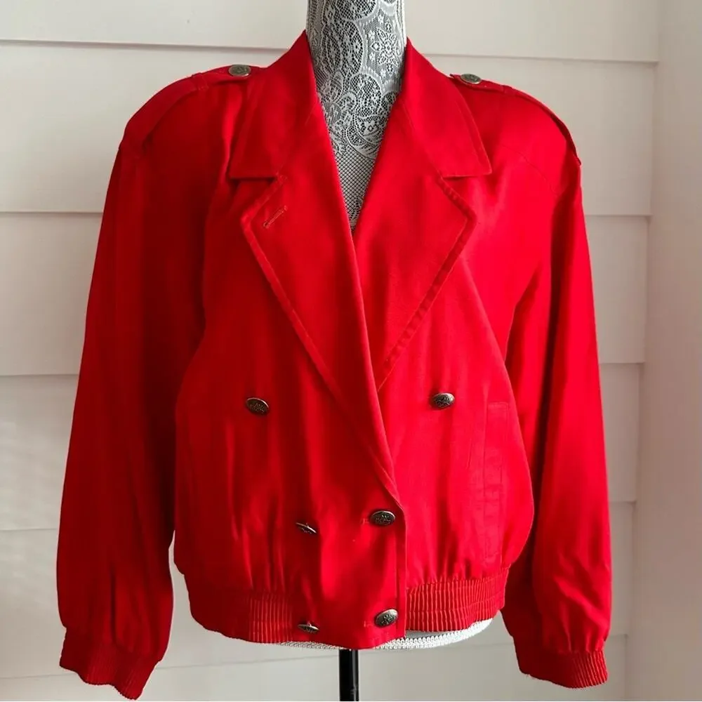 Vintage Cherry Red Silk Blend Bomber Jacket by Liz Claiborne 80s 90s jacket - Picture 5 of 11